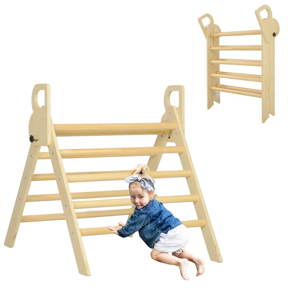 Montessori/Pikler Klättertriangel - Fällbar Klätterställning - Trä - Mått 82×66×71 cm - För 0–3 år - Natur