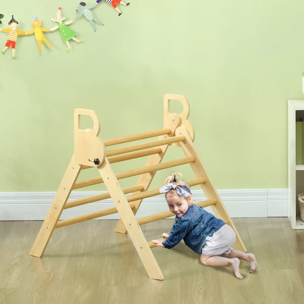 Montessori/Pikler Klättertriangel - Fällbar Klätterställning - Trä - Mått 82×66×71 cm - För 0–3 år - Natur