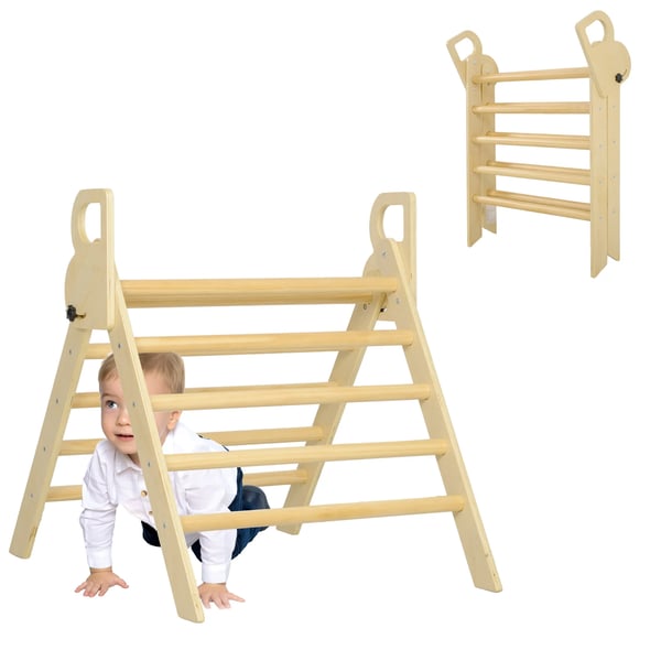 Montessori/Pikler Klättertriangel - Fällbar Klätterställning - Trä - Mått 82×66×71 cm - För 0–3 år - Natur