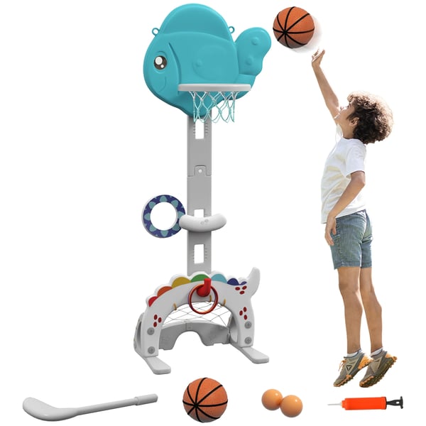 Basketkorg för barn - Basketställ - Fristående - Guldfiskmotiv Flerfärgad - Plast - 46x51x152 cm - För 3–6 år - Blå