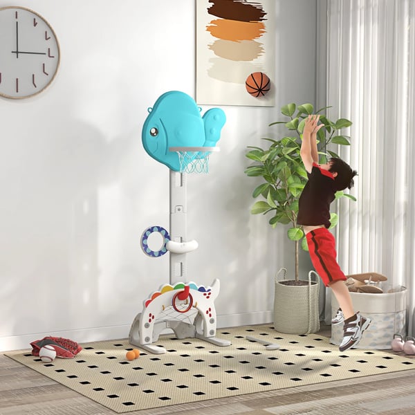 Basketkorg för barn - Basketställ - Fristående - Guldfiskmotiv Flerfärgad - Plast - 46x51x152 cm - För 3–6 år - Blå