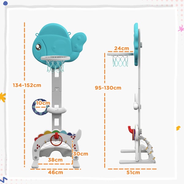 Basketkorg för barn - Basketställ - Fristående - Guldfiskmotiv Flerfärgad - Plast - 46x51x152 cm - För 3–6 år - Blå