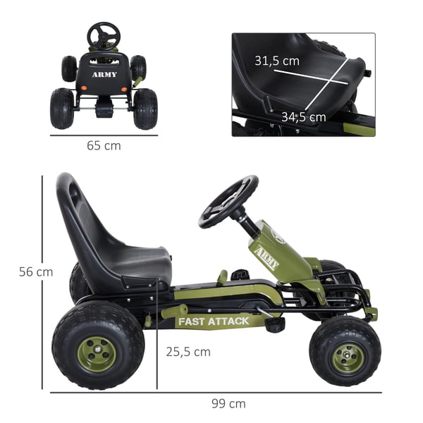 Gokart för barn - Pedalgokart - Justerbart säte - 4 hjul - Unisex - Modell 341-024 - Grön