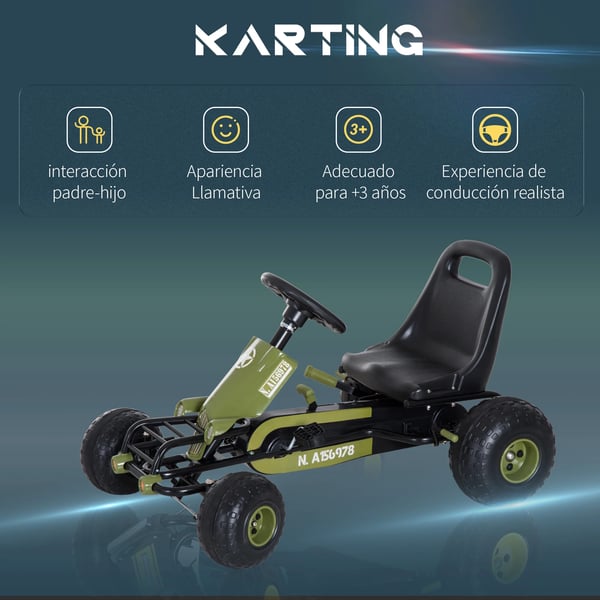 Gokart för barn - Pedalgokart - Justerbart säte - 4 hjul - Unisex - Modell 341-024 - Grön