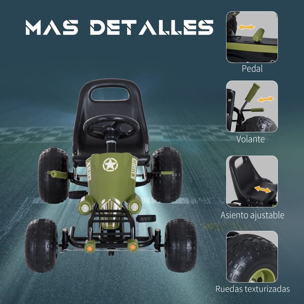 Gokart för barn - Pedalgokart - Justerbart säte - 4 hjul - Unisex - Modell 341-024 - Grön