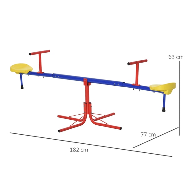 Gungbräda för barn - Trädgårdsmodell 360° roterande - 4-stångsbas med stoppstolpar - 182×77×43 cm - Flerfärgad