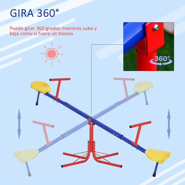 Gungbräda för barn - Trädgårdsmodell 360° roterande - 4-stångsbas med stoppstolpar - 182×77×43 cm - Flerfärgad