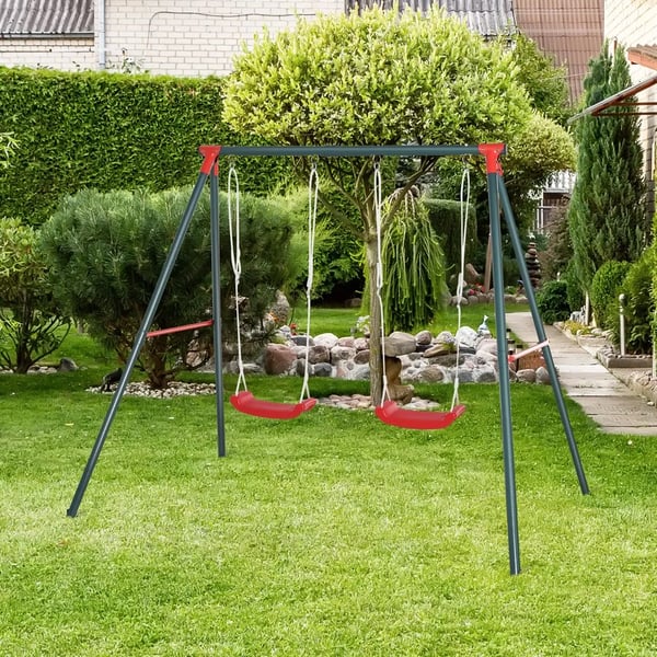 Barn gunga - Dubbel gungställning - 2 säten - Justerbara rep - 4 markankare - Max 40 kg - Grön