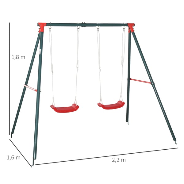 Barn gunga - Dubbel gungställning - 2 säten - Justerbara rep - 4 markankare - Max 40 kg - Grön