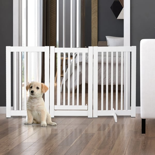 Hopfällbar hundgrind - Husdjursgrind - 1 Dörr - MDF - 155 x 35,5 x 76 cm - Vit