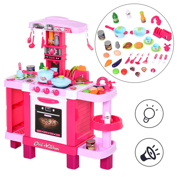 Leksakskök för barn - Lekset - 38 tillbehör - Rolllek & lärande - PP-plast - Utan batterier - 3+ år - Rosa