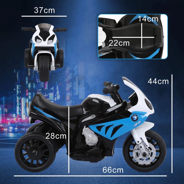 Elmotorcykel för barn - Trehjulig Ride-On Åkfordon - Elektrisk - Metallram - Mått 66×37×44 cm - För 3–6 år - Blå