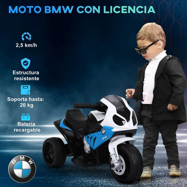 Elmotorcykel för barn - Trehjulig Ride-On Åkfordon - Elektrisk - Metallram - Mått 66×37×44 cm - För 3–6 år - Blå