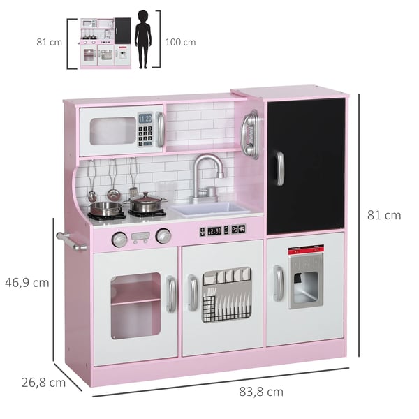 Leksakskök - Barnkök - Från 3 år - Plast - Mått 83,8 x 26,8 x 81 cm - Utan batteri - Rosa