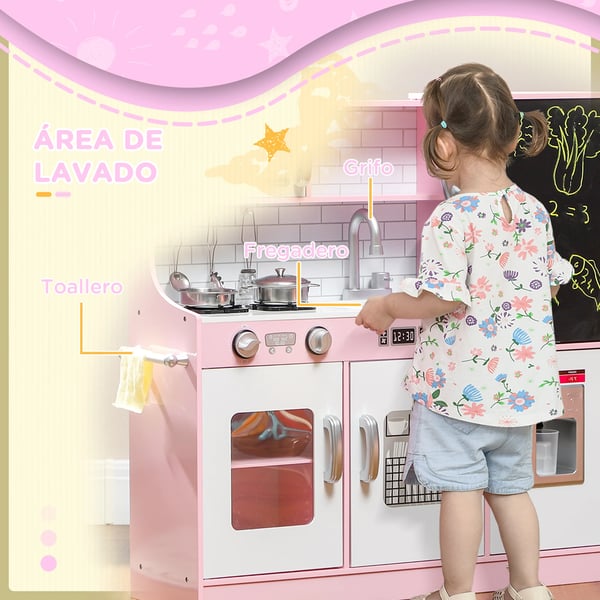 Leksakskök - Barnkök - Från 3 år - Plast - Mått 83,8 x 26,8 x 81 cm - Utan batteri - Rosa