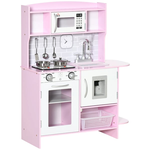 Träleksakskök - Barnkök - 3+ År - Ljus & Ljud - Batterifri - 70x29x90 cm - MDF/PP - Rosa