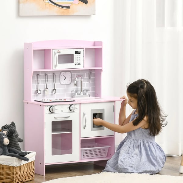 Träleksakskök - Barnkök - 3+ År - Ljus & Ljud - Batterifri - 70x29x90 cm - MDF/PP - Rosa