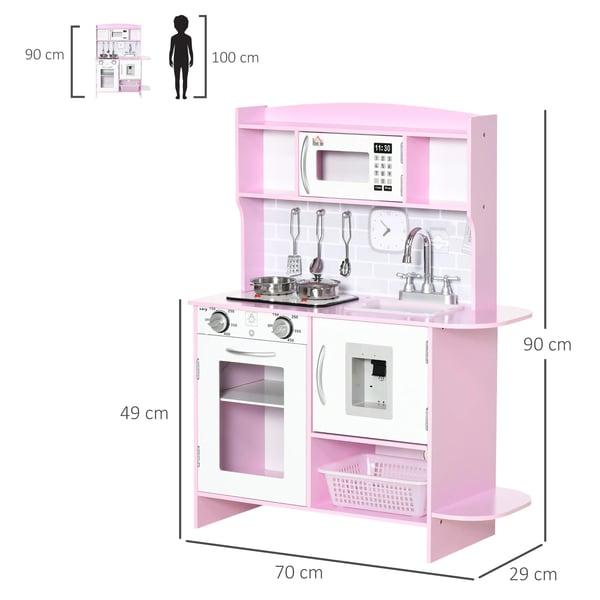 Träleksakskök - Barnkök - 3+ År - Ljus & Ljud - Batterifri - 70x29x90 cm - MDF/PP - Rosa