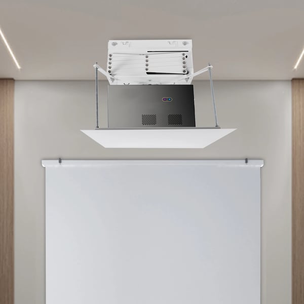 Elektrisk projektorlift - Loftbeslag - Fjernbetjening - Løftehøjde 1 m - Maks. Belastning 10 kg - Størrelse 25,4 cm - Hvid
