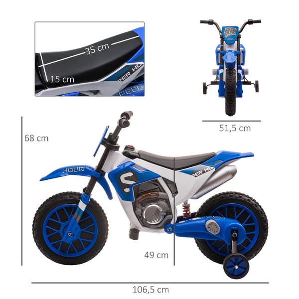 Elektrisk barnmotorcykel - Ride-on åkleksak - Batteri 12 V - Upp till 8 km/h - Med 2 hjul - För barn 3+ - Blå