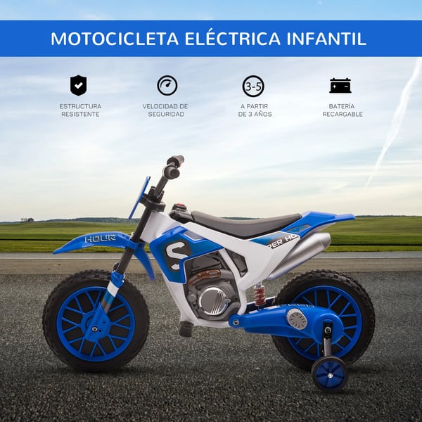Elektrisk barnmotorcykel - Ride-on åkleksak - Batteri 12 V - Upp till 8 km/h - Med 2 hjul - För barn 3+ - Blå