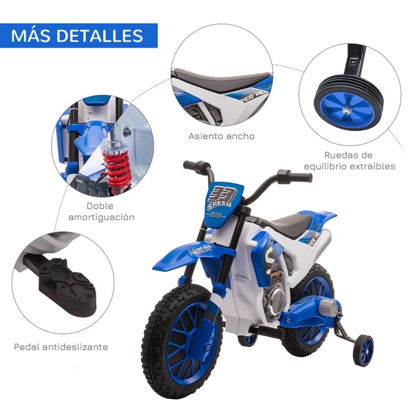 Elektrisk barnmotorcykel - Ride-on åkleksak - Batteri 12 V - Upp till 8 km/h - Med 2 hjul - För barn 3+ - Blå
