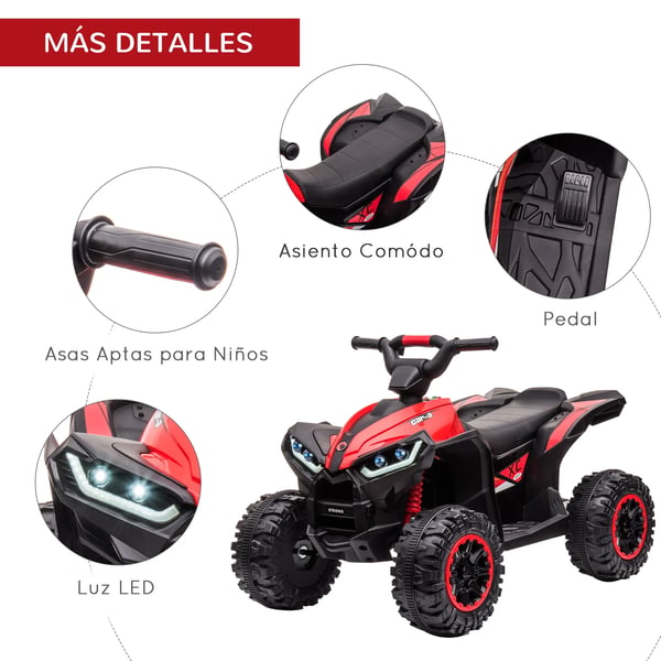 Barnfyrhjuling ATV - Elektriskt åkfordon 12V - 2 motorer - Strålkastare - Tuta - 3–5 år - 83x53x55,5 cm - Röd
