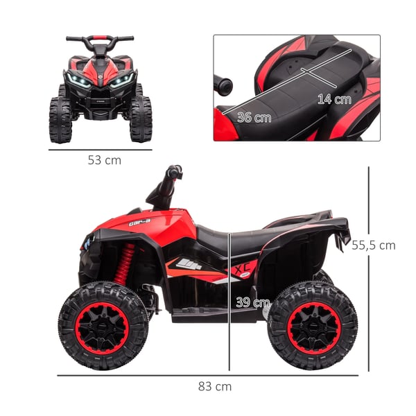 Barnfyrhjuling ATV - Elektriskt åkfordon 12V - 2 motorer - Strålkastare - Tuta - 3–5 år - 83x53x55,5 cm - Röd