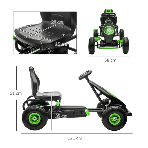 Barn Trampgokart - Pedalbil - För 5–12 År - Justerbart Säte - 4 Hjul - Metallram - Grön