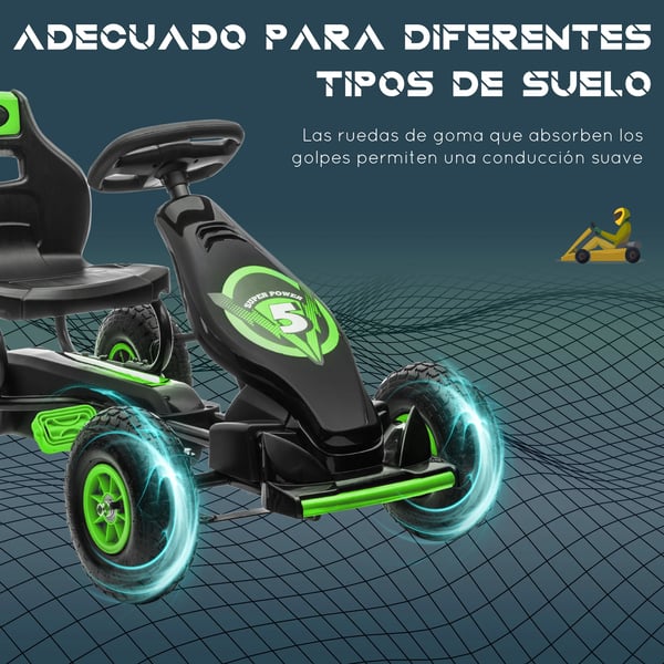 Barn Trampgokart - Pedalbil - För 5–12 År - Justerbart Säte - 4 Hjul - Metallram - Grön