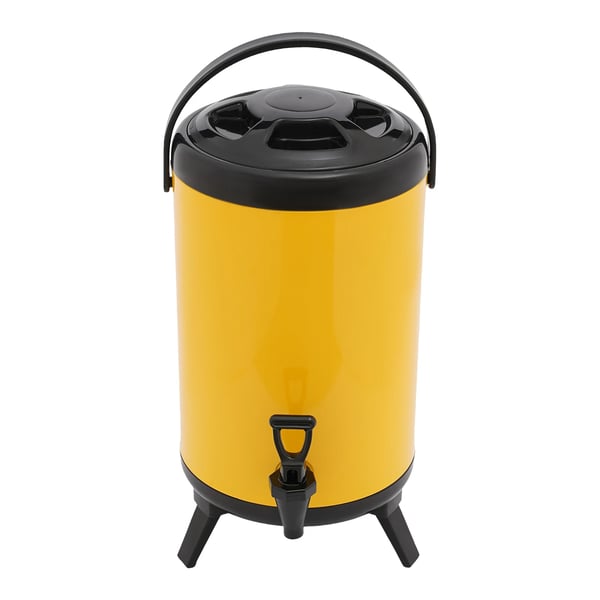 Drikkedispenser - Termo-isoleret beholder - 10 l (ca. 8 l) - Rustfrit stål 201 - Taphane til varm/kold - 24×33 cm - Gul