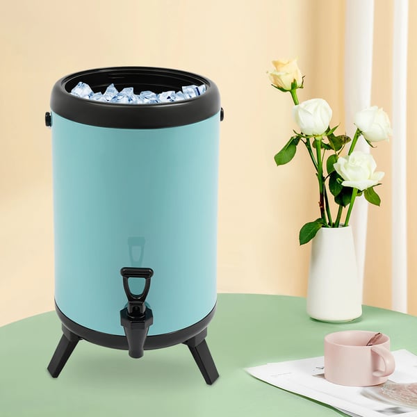Isoleret drikkebeholder - Drikkedispenser med hane - Rustfrit stål 201 - Til varm & kold - 10 l (ca. 8 l) - 24×33 cm - Himmelblå