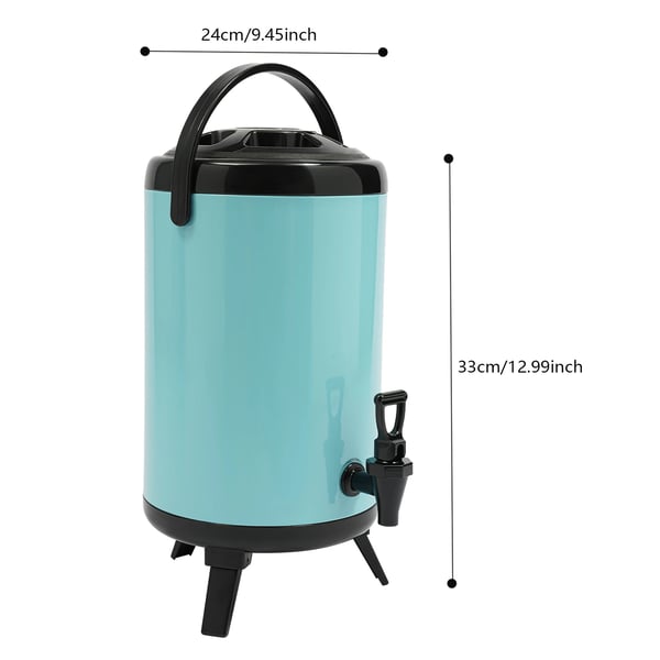 Isoleret drikkebeholder - Drikkedispenser med hane - Rustfrit stål 201 - Til varm & kold - 10 l (ca. 8 l) - 24×33 cm - Himmelblå
