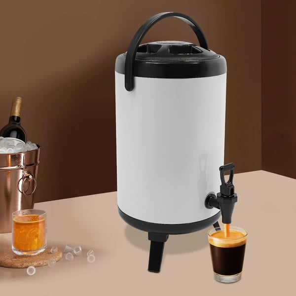Isoleret drikkebeholder - Dispenser med hane - 8 l faktisk (10 l) - Rustfrit stål - 24×33 cm - Varm & kold - Hvid