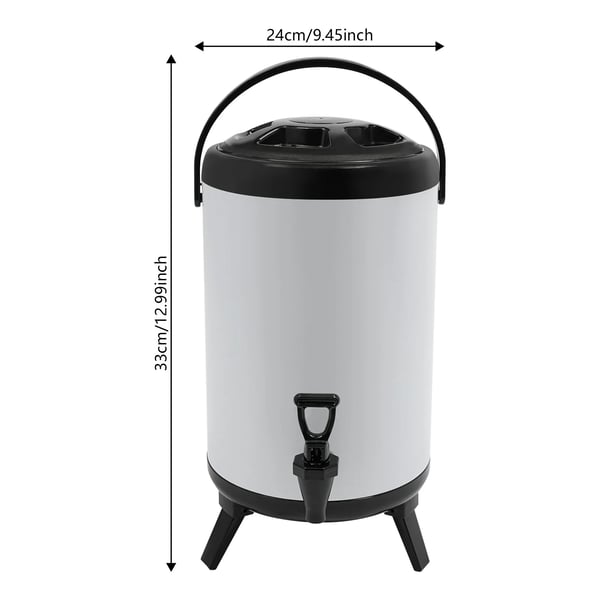 Isoleret drikkebeholder - Dispenser med hane - 8 l faktisk (10 l) - Rustfrit stål - 24×33 cm - Varm & kold - Hvid