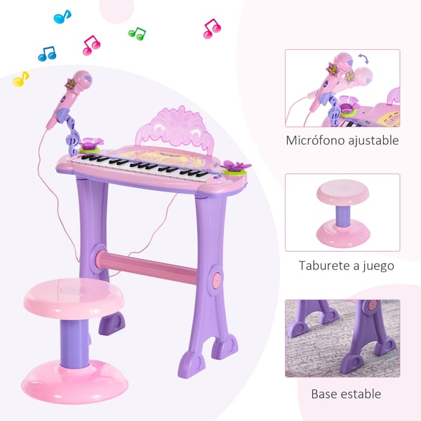 Barnkeyboard - Elektroniskt piano - 32 tangenter - Mikrofon - Ljuseffekter - MP3 karaoke - Rosa