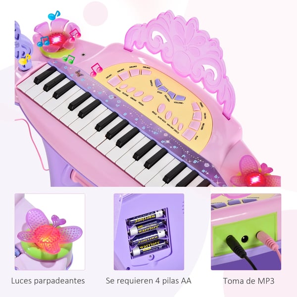 Barnkeyboard - Elektroniskt piano - 32 tangenter - Mikrofon - Ljuseffekter - MP3 karaoke - Rosa