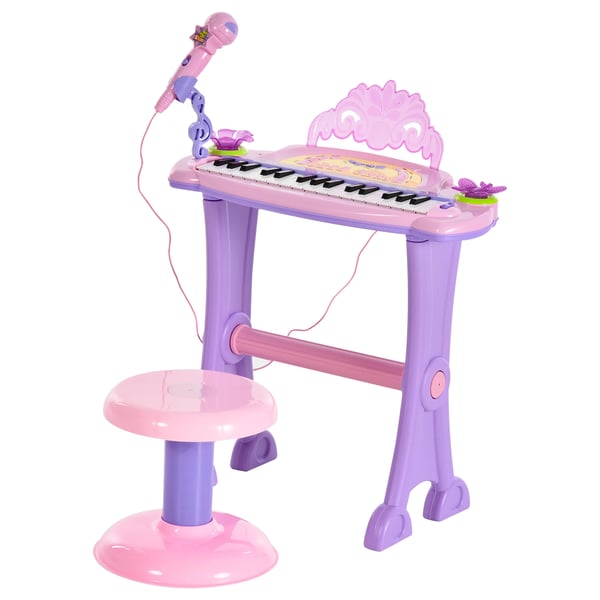 Barnkeyboard - Elektroniskt piano - 32 tangenter - Mikrofon - Ljuseffekter - MP3 karaoke - Rosa