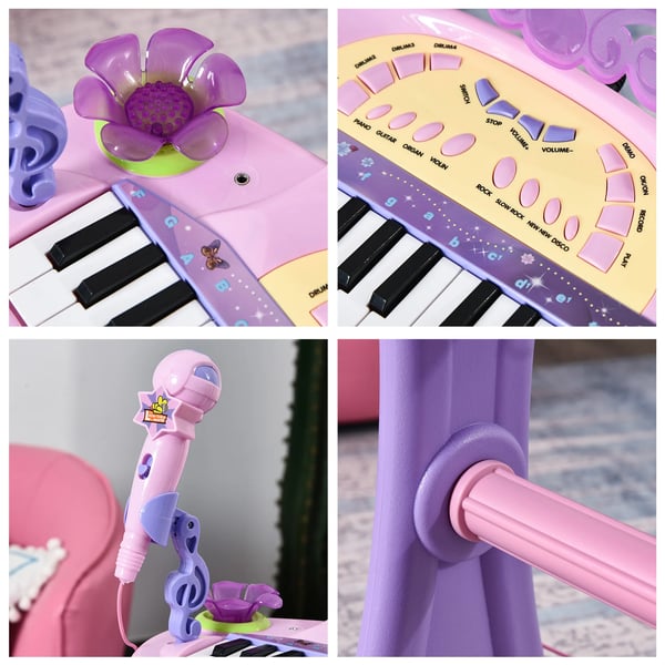 Barnkeyboard - Elektroniskt piano - 32 tangenter - Mikrofon - Ljuseffekter - MP3 karaoke - Rosa