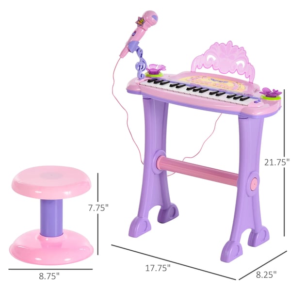 Barnkeyboard - Elektroniskt piano - 32 tangenter - Mikrofon - Ljuseffekter - MP3 karaoke - Rosa