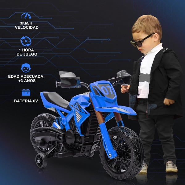 Elmotorcykel för barn - Åkfordon - 2 hjul - Metallram - Från 3 år - Max 30 kg - Blå