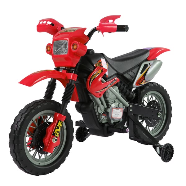 Elektrisk motorcykel för barn - Ride-on åkleksak - 6 V uppladdningsbart batteri - Laddare ingår - Stödhjul - För 3+ år - Röd