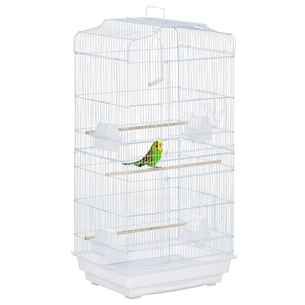 Fågelbur - Bur för fåglar - 47,5×36×91 cm - Järn - Dörrar, foderkoppar och bricka - Vit