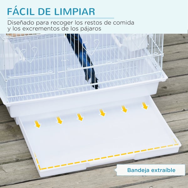 Fågelbur - Bur för fåglar - 47,5×36×91 cm - Järn - Dörrar, foderkoppar och bricka - Vit