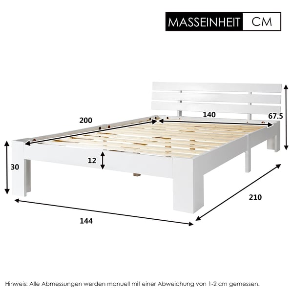 Dobbeltseng - 140x200 cm B - Massivt Træ - Lamelbund - Selvmontering - Stabil Ramme - Vinrød