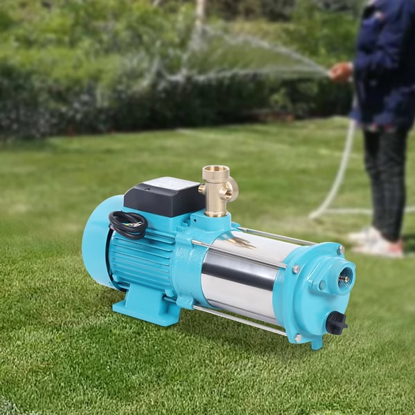 1300W centrifugal vattenpump i rostfritt stål, med tryckströmbrytare & manometer, IP44, 220V EU-kontakt, Cyan, för bevattning