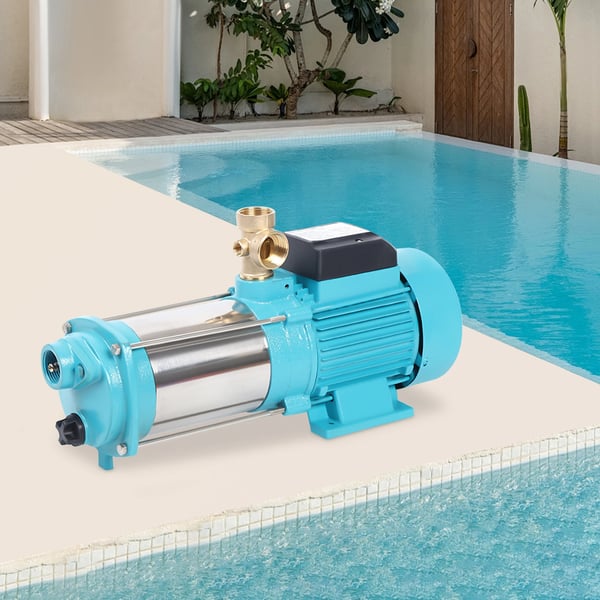 1300W centrifugal vattenpump i rostfritt stål, med tryckströmbrytare & manometer, IP44, 220V EU-kontakt, Cyan, för bevattning
