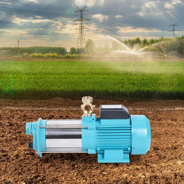 1300W centrifugal vattenpump i rostfritt stål, med tryckströmbrytare & manometer, IP44, 220V EU-kontakt, Cyan, för bevattning