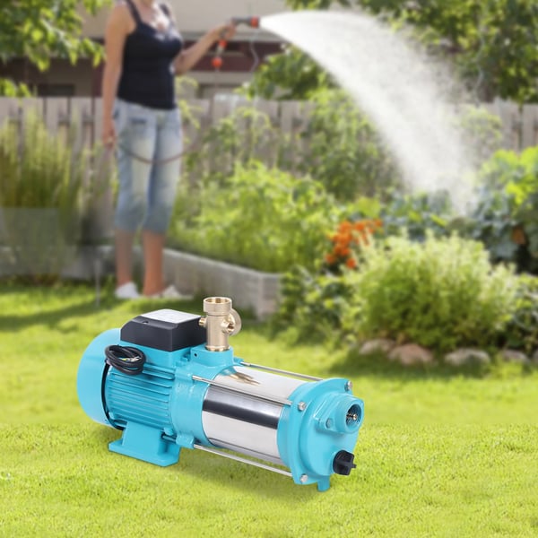 1300W centrifugal vattenpump i rostfritt stål, med tryckströmbrytare & manometer, IP44, 220V EU-kontakt, Cyan, för bevattning