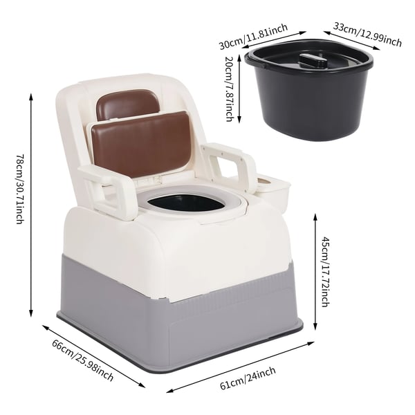 Toiletstol - Mobil bækkenstol - Sikker - Til ældre, handicappede, gravide, voksne - Lysegrå